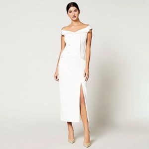 adrianna papell  • off shoulder tuxedo midi dressa